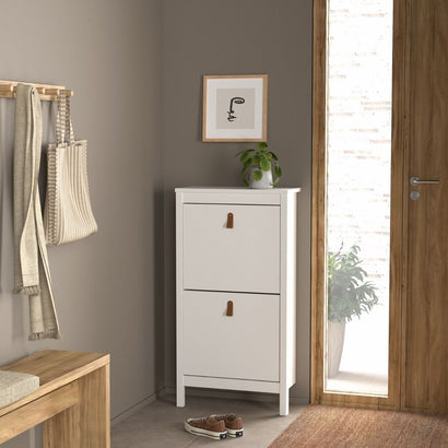 Barcelona Shoe Cabinet 2 Flip Down Doors in White - Furniture One Shop