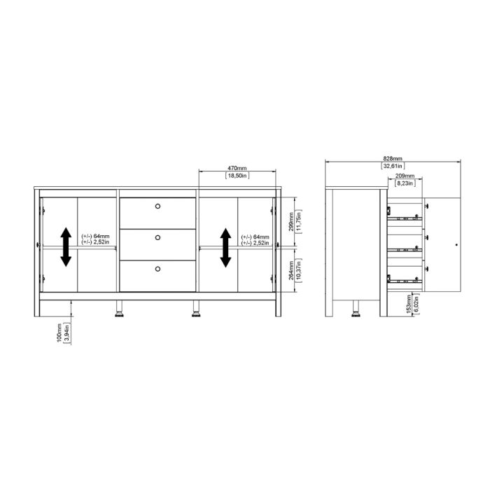 Madrid Sideboard 2 doors + 3 drawers in White