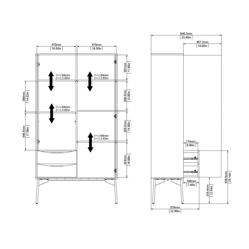 Fur Wide Display Cabinet 2 Doors and 2 Drawers