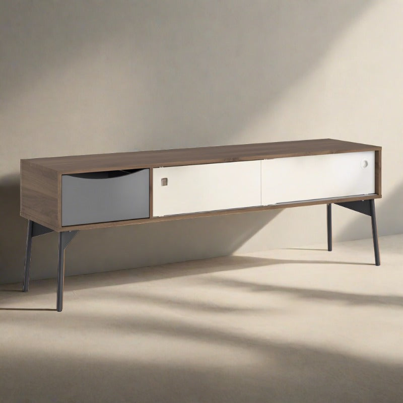 Fur TV Stand with 2 Sliding Doors and 1 Drawer