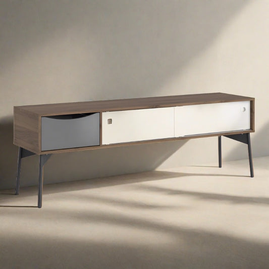 Fur TV Stand with 2 Sliding Doors and 1 Drawer
