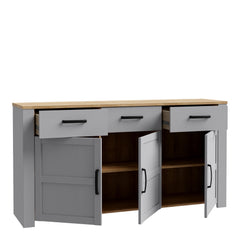 Bohol 3 Door 3 Drawer Sideboard in Riviera Oak/Grey Oak - Furniture One Shop
