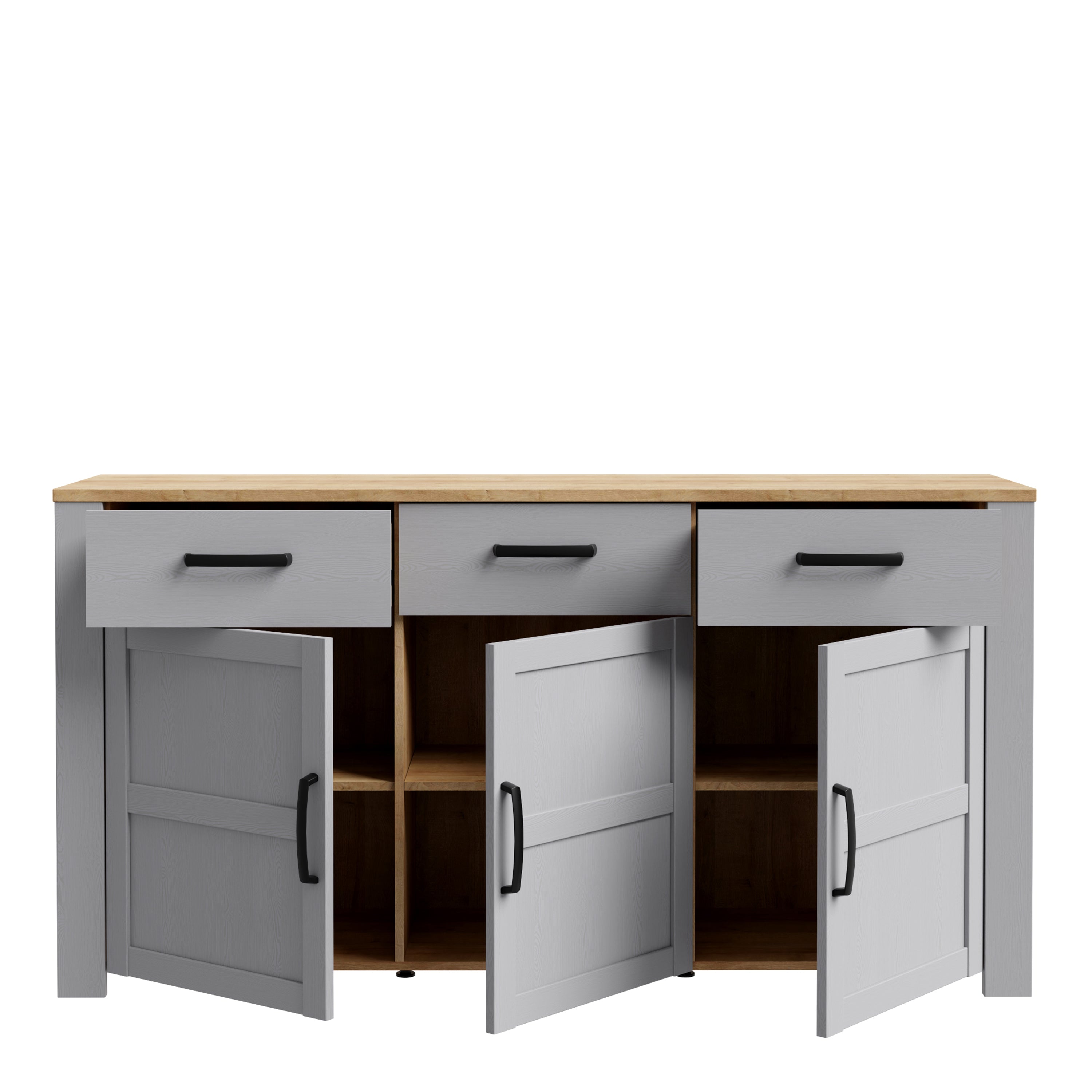 Bohol 3 Door 3 Drawer Sideboard in Riviera Oak/Grey Oak