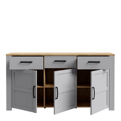 Bohol 3 Door 3 Drawer Sideboard in Riviera Oak/Grey Oak - Furniture One Shop
