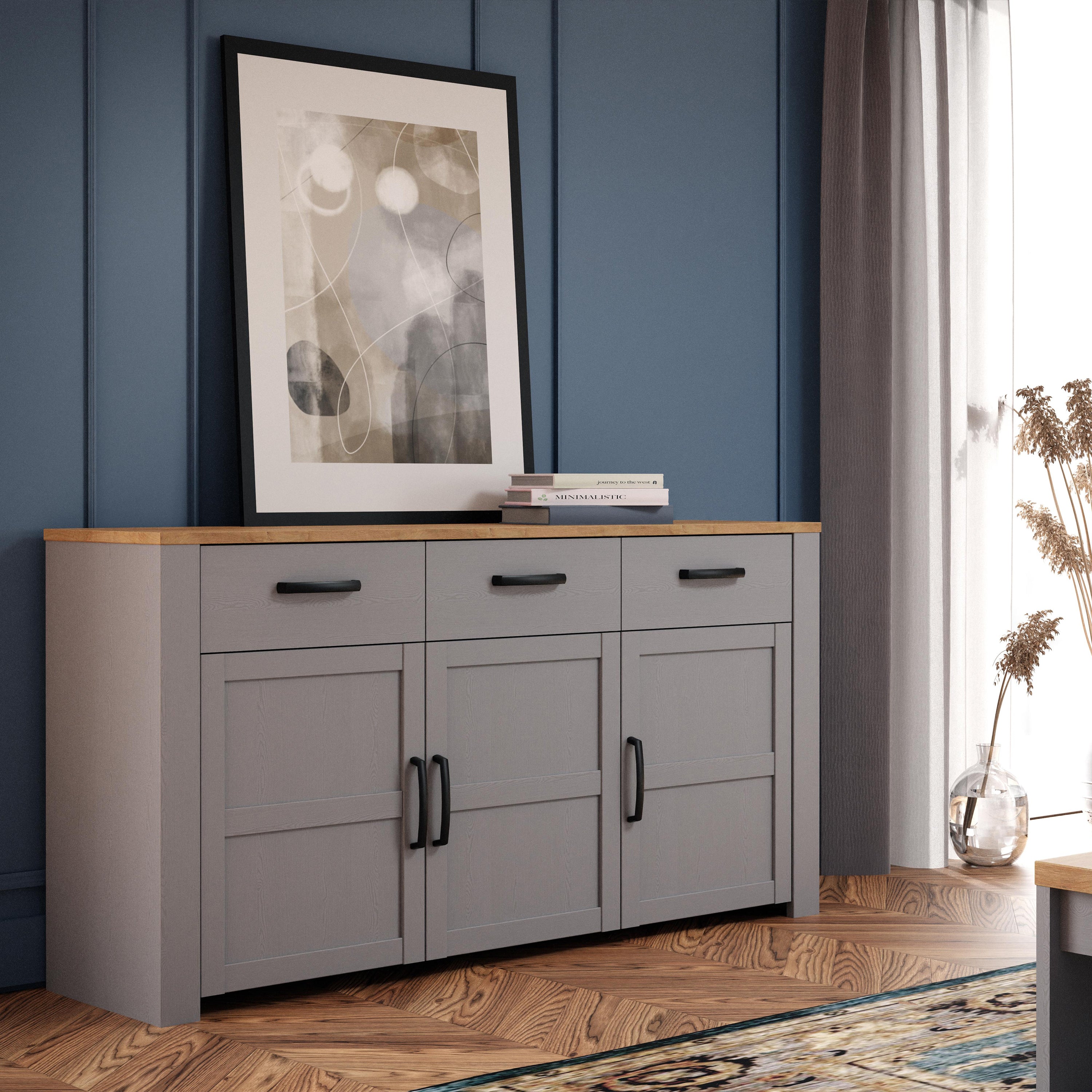 Bohol 3 Door 3 Drawer Sideboard in Riviera Oak/Grey Oak