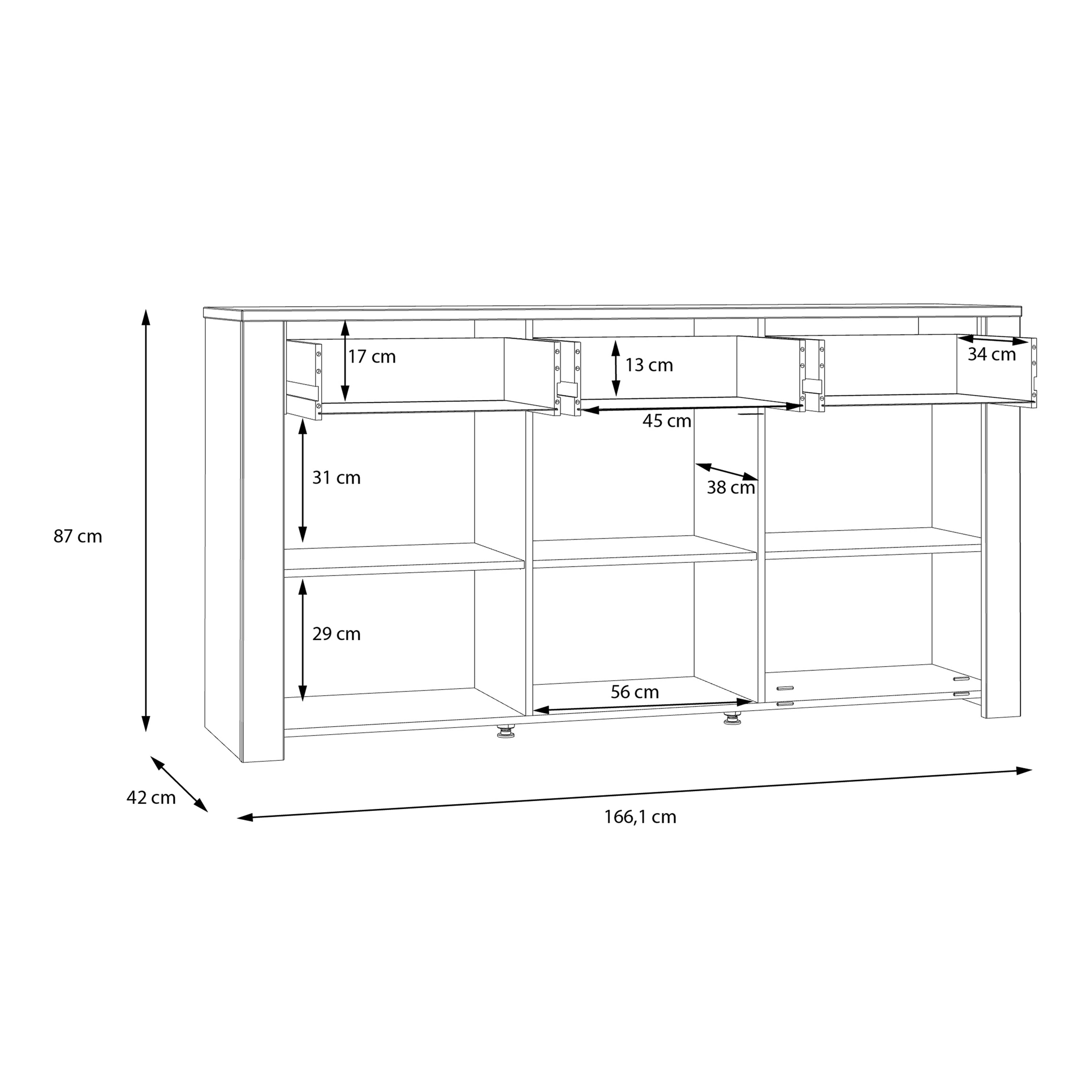 Bohol 3 Door 3 Drawer Sideboard in Riviera Oak/Grey Oak