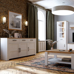 Bohol 3 Door 3 Drawer Sideboard in Riviera Oak/White - Furniture One Shop