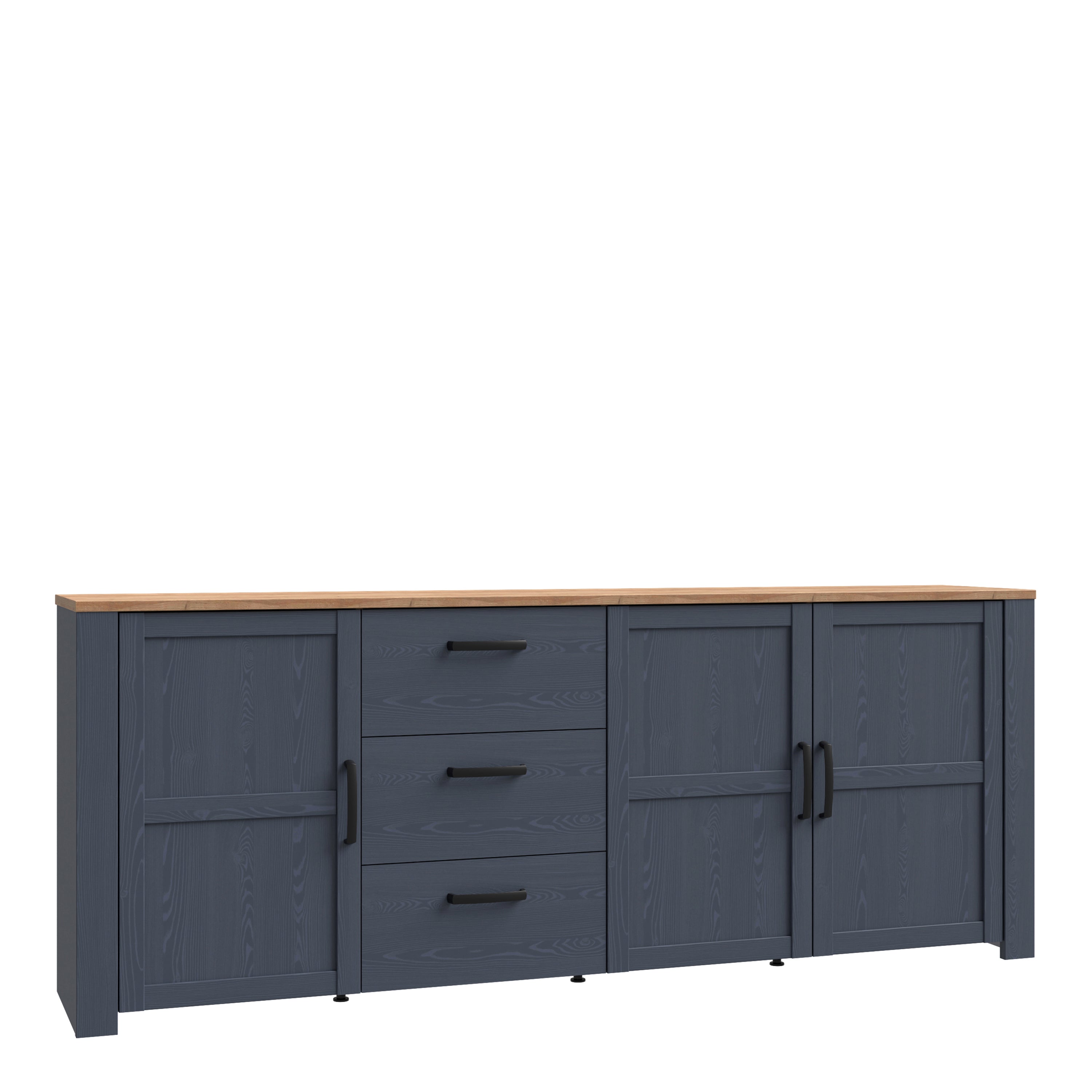 Bohol 3 Door 3 Drawer Large Sideboard in Riviera Oak/Navy