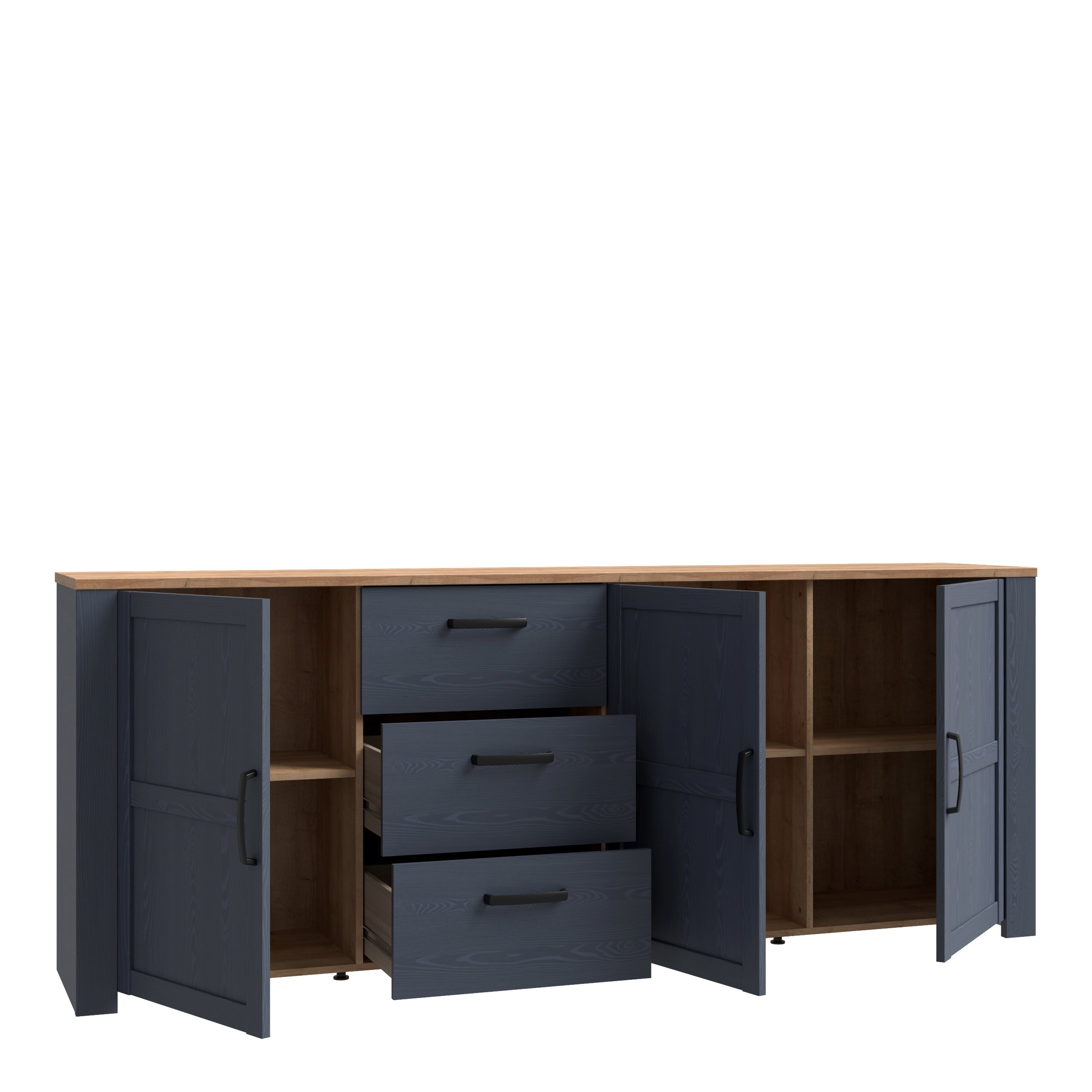 Bohol 3 Door 3 Drawer Large Sideboard in Riviera Oak/Navy