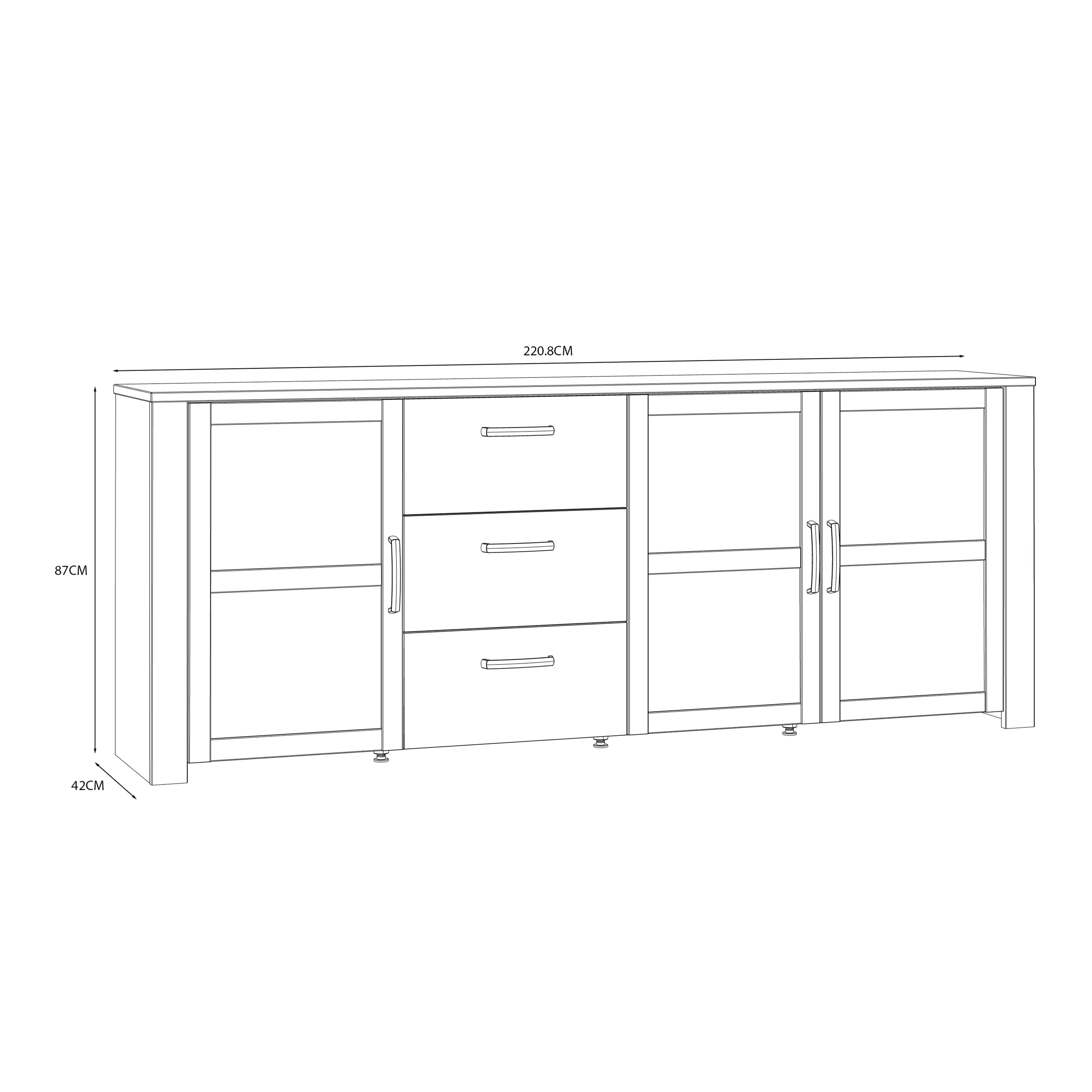 Bohol 3 Door 3 Drawer Large Sideboard in Riviera Oak/Navy