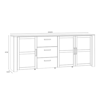 Bohol 3 Door 3 Drawer Large Sideboard in Riviera Oak/Navy