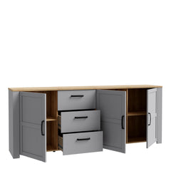 Bohol 3 Door 3 Drawer Large Sideboard in Riviera Oak/Grey Oak - Furniture One Shop