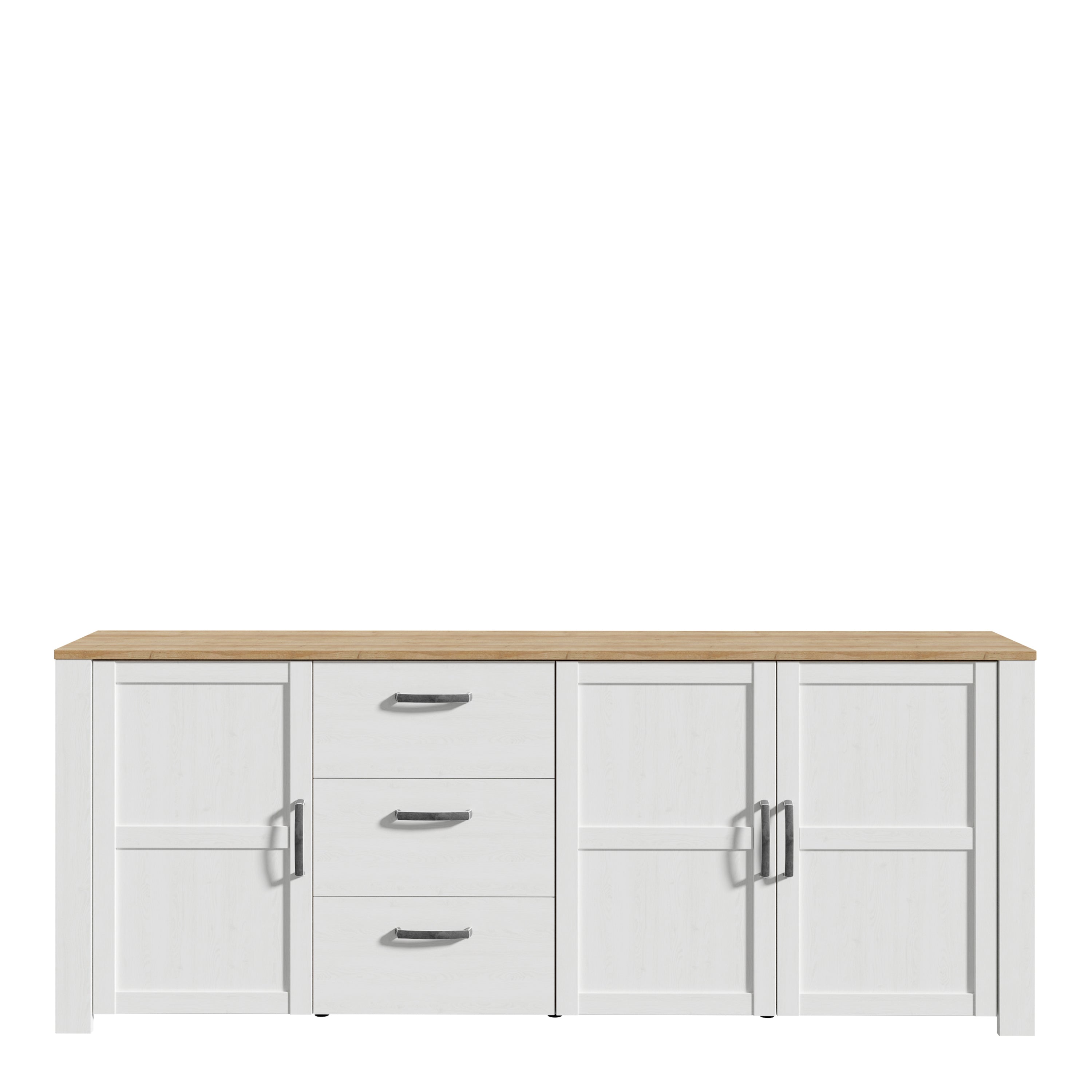 Bohol 3 Door 3 Drawer Large Sideboard in Riviera Oak/White