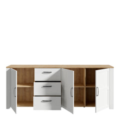 Bohol 3 Door 3 Drawer Large Sideboard in Riviera Oak/White - Furniture One Shop
