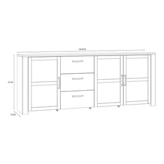 Bohol 3 Door 3 Drawer Large Sideboard in Riviera Oak/White - Furniture One Shop