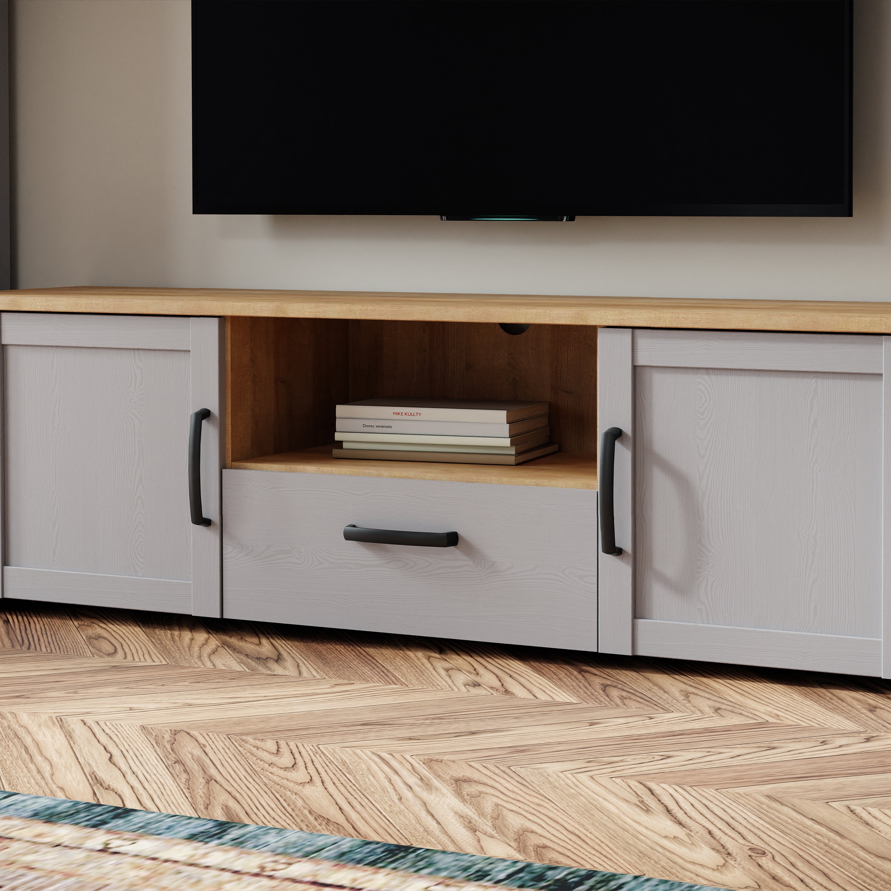 Bohol 2 Door 1 Drawer TV Unit in Riviera Oak/Grey Oak