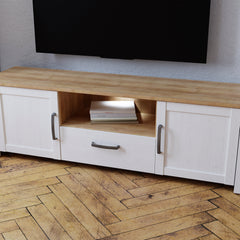 Bohol 2 Door 1 Drawer TV Unit in Riviera Oak/White - Furniture One Shop