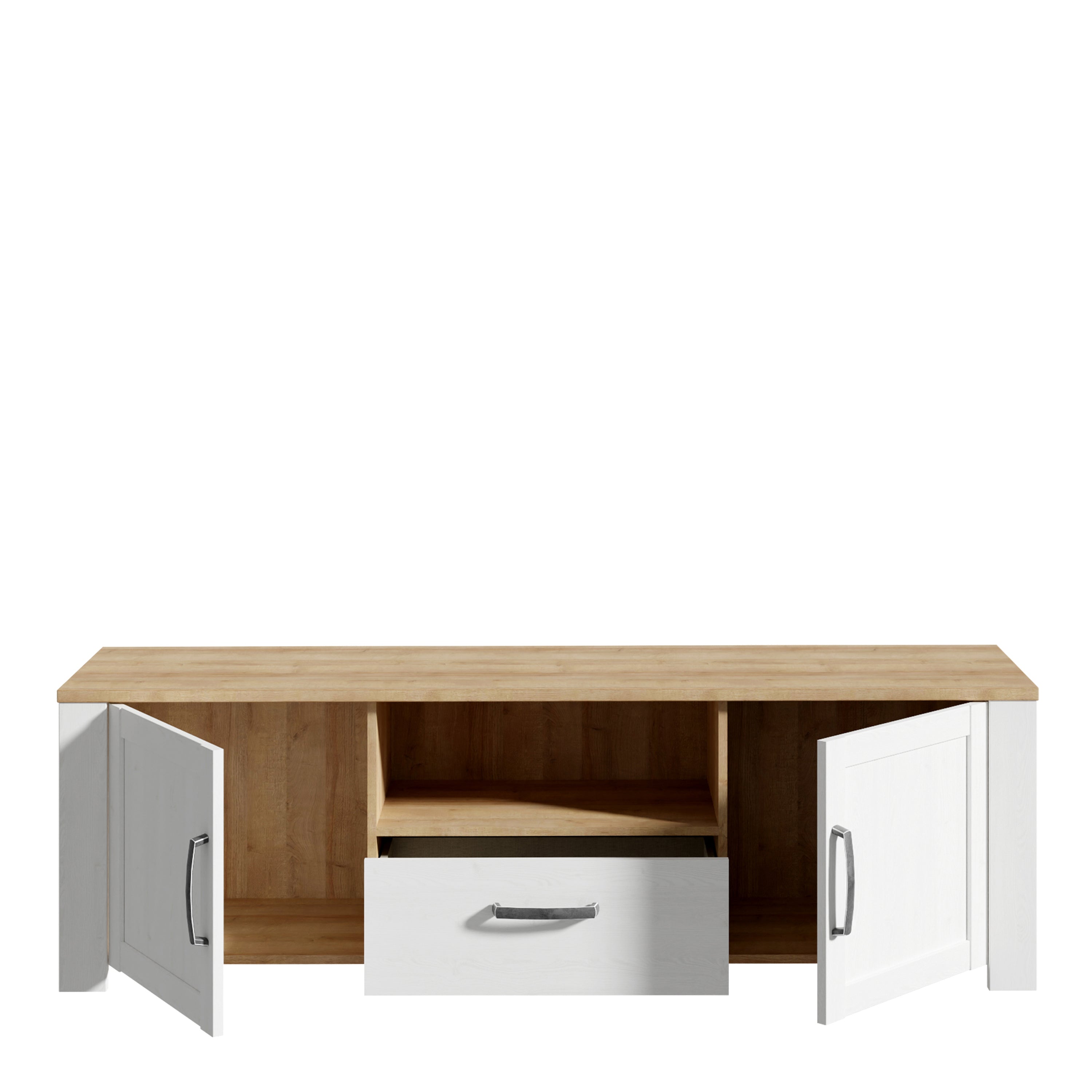 Bohol 2 Door 1 Drawer TV Unit in Riviera Oak/White