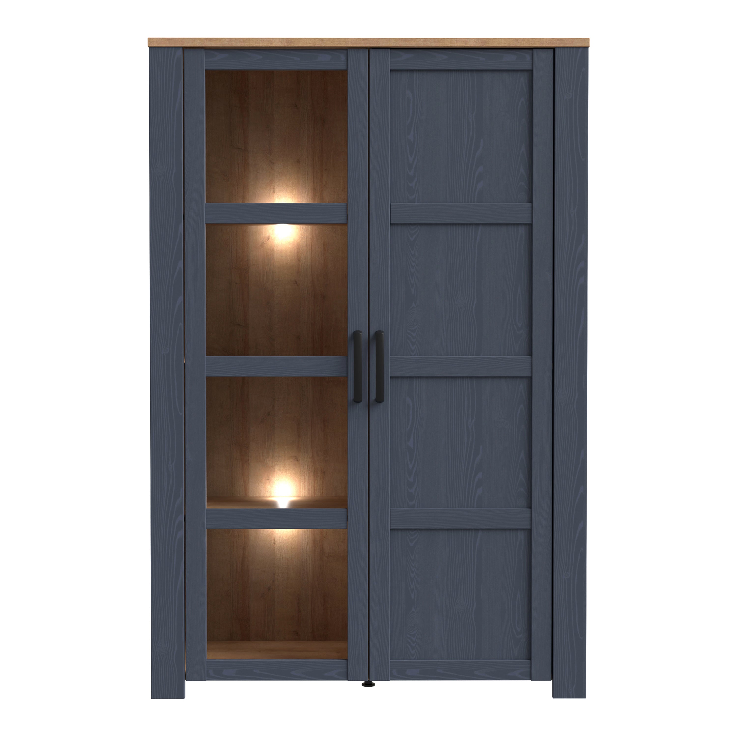 Bohol 2 Door Display Cabinet in Riviera Oak/Navy