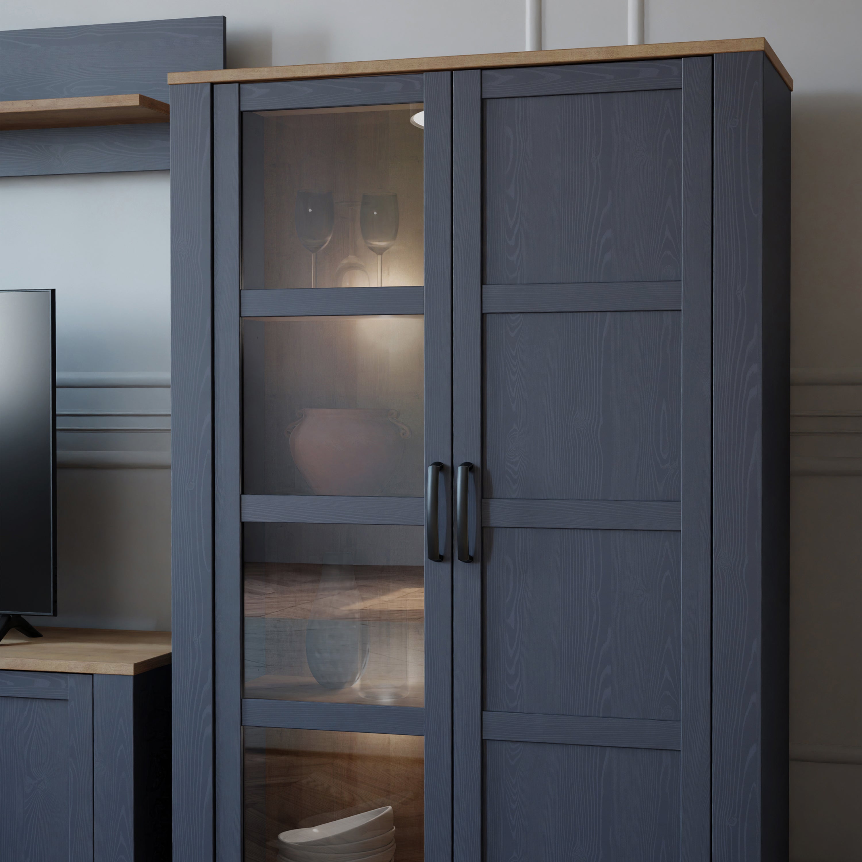 Bohol 2 Door Display Cabinet in Riviera Oak/Navy