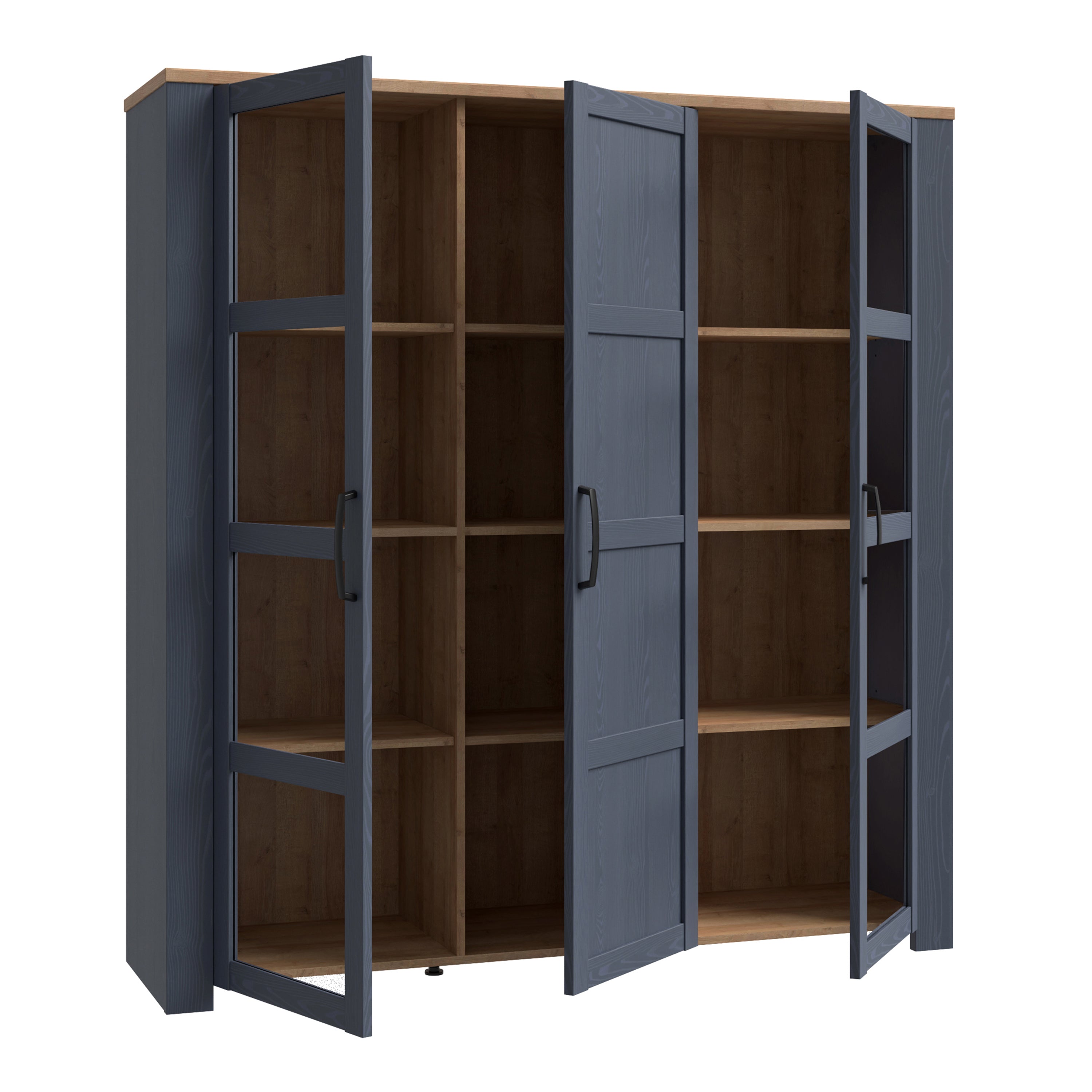 Bohol 3 Door Large Display Cabinet in Riviera Oak/Navy