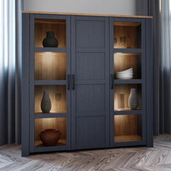 Bohol 3 Door Large Display Cabinet in Riviera Oak/Navy - Furniture One Shop