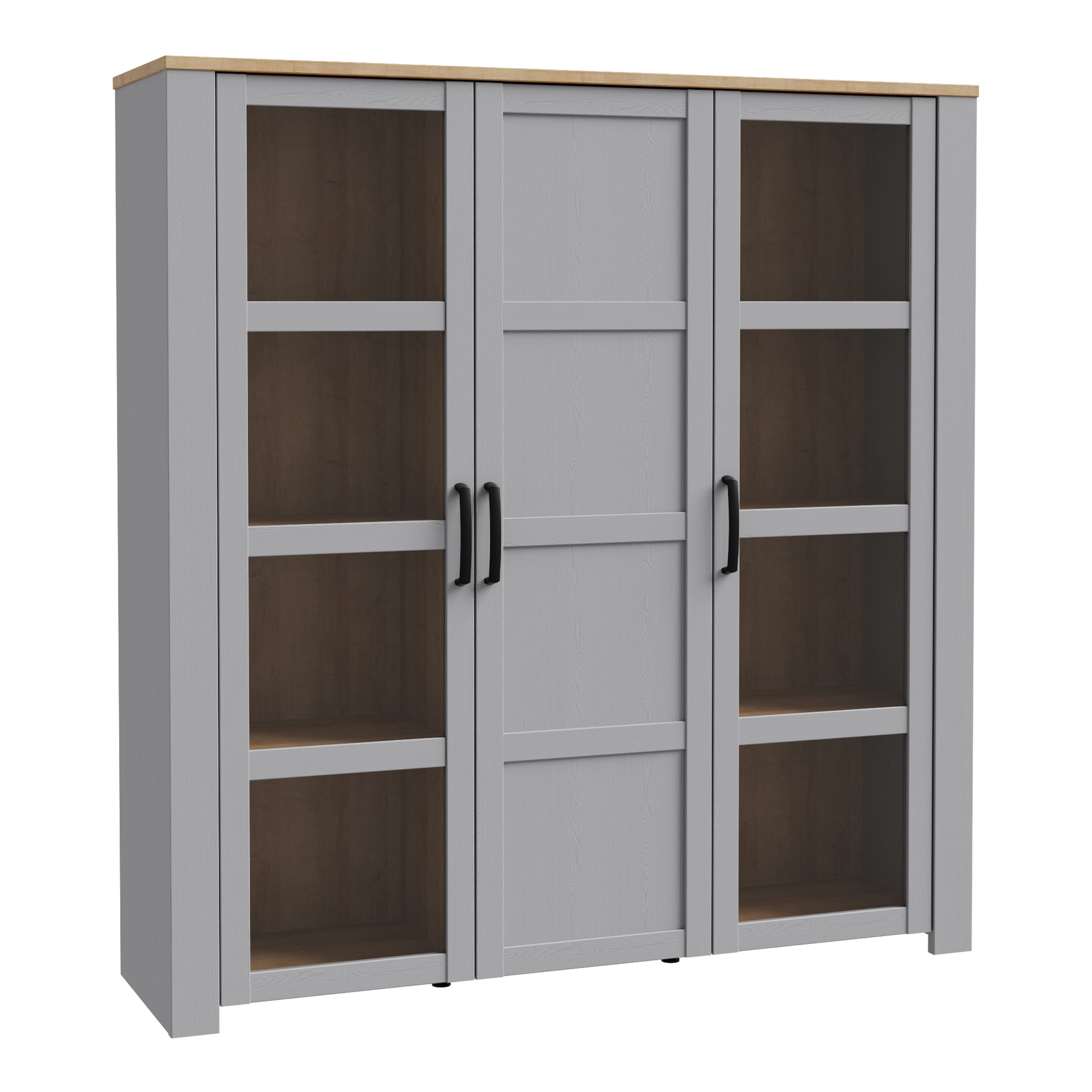 Bohol 3 Door Large Display Cabinet in Riviera Oak/Grey