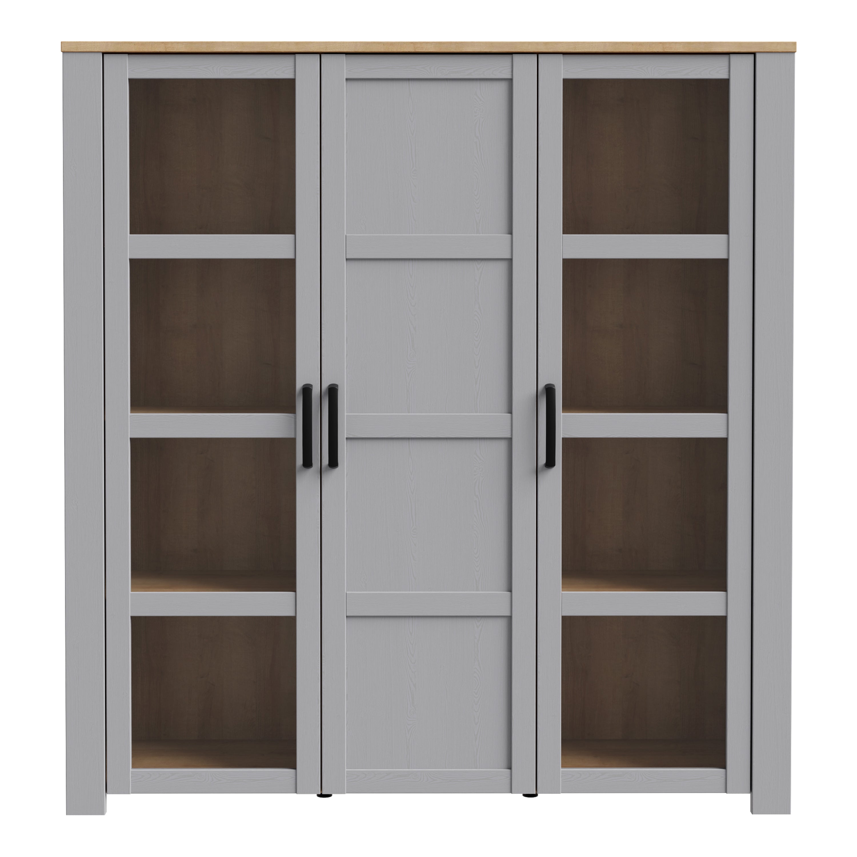 Bohol 3 Door Large Display Cabinet in Riviera Oak/Grey