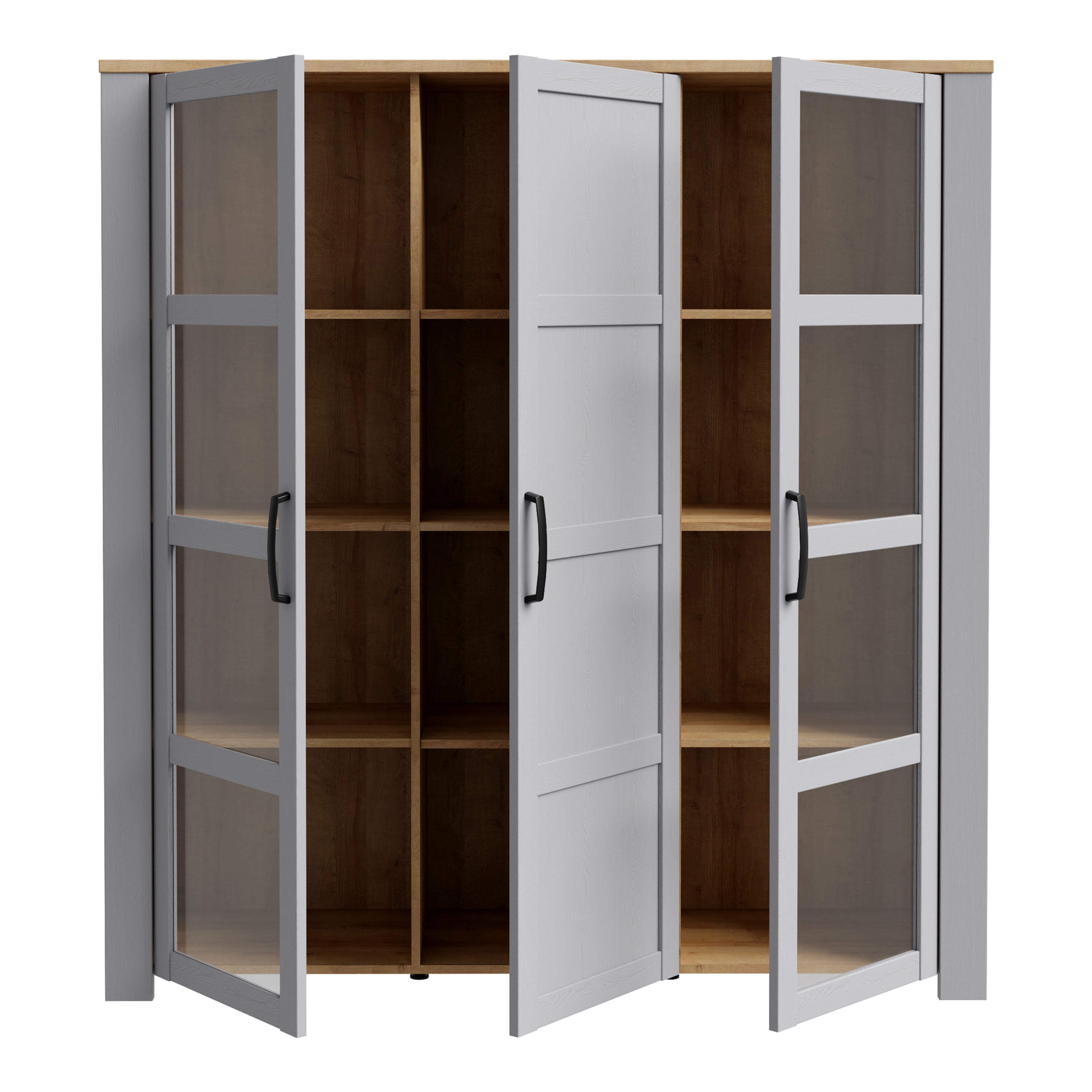 Bohol 3 Door Large Display Cabinet in Riviera Oak/Grey