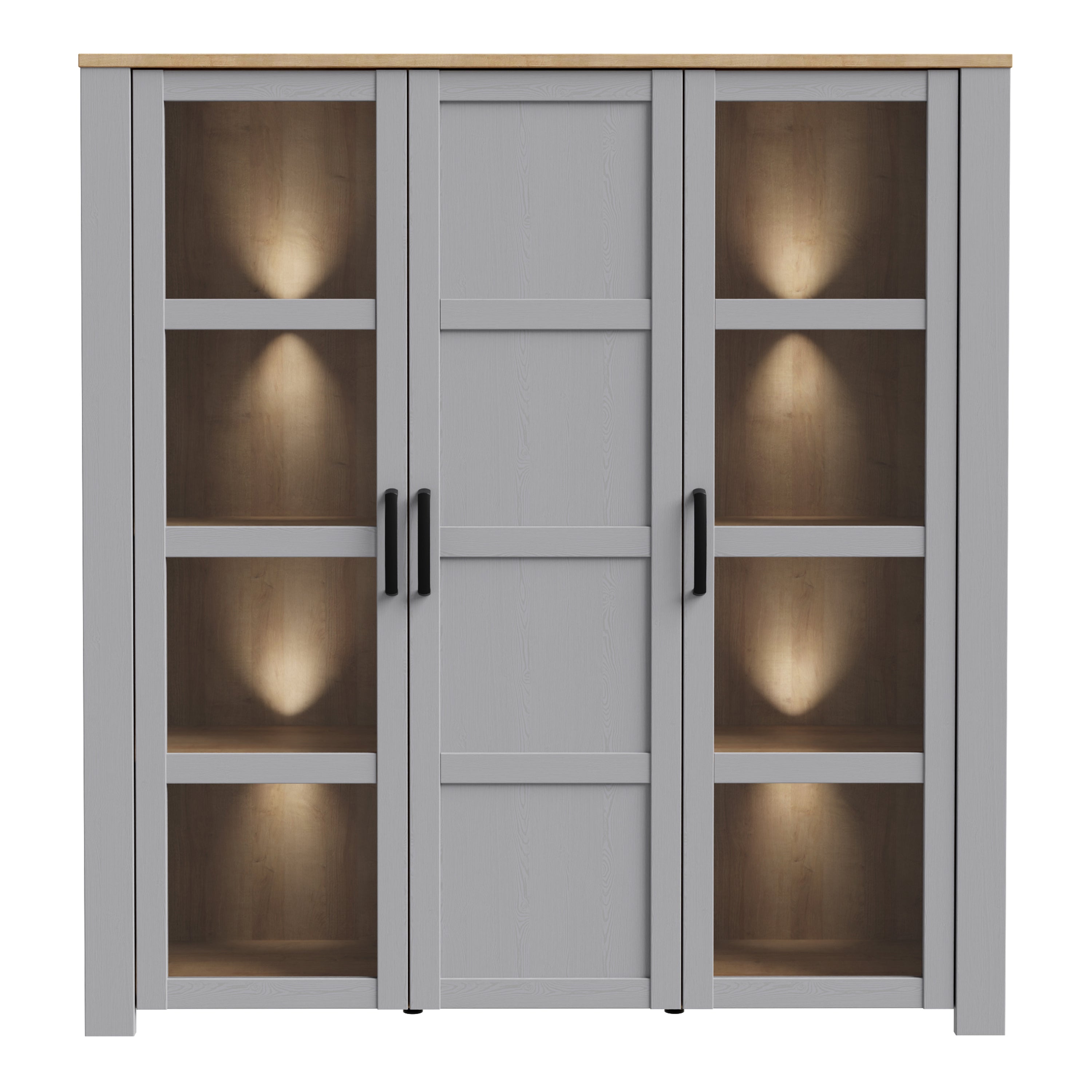 Bohol 3 Door Large Display Cabinet in Riviera Oak/Grey