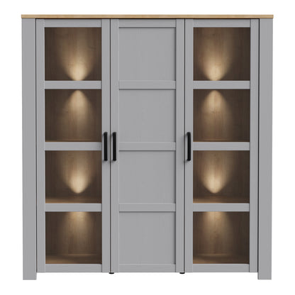 Bohol 3 Door Large Display Cabinet in Riviera Oak/Grey