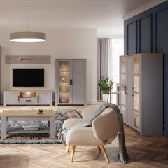 Bohol 3 Door Large Display Cabinet in Riviera Oak/Grey - Furniture One Shop