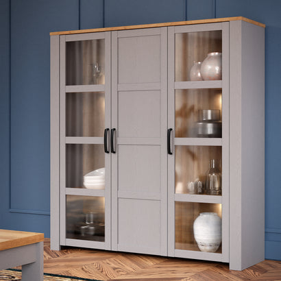 Bohol 3 Door Large Display Cabinet in Riviera Oak/Grey - Furniture One Shop