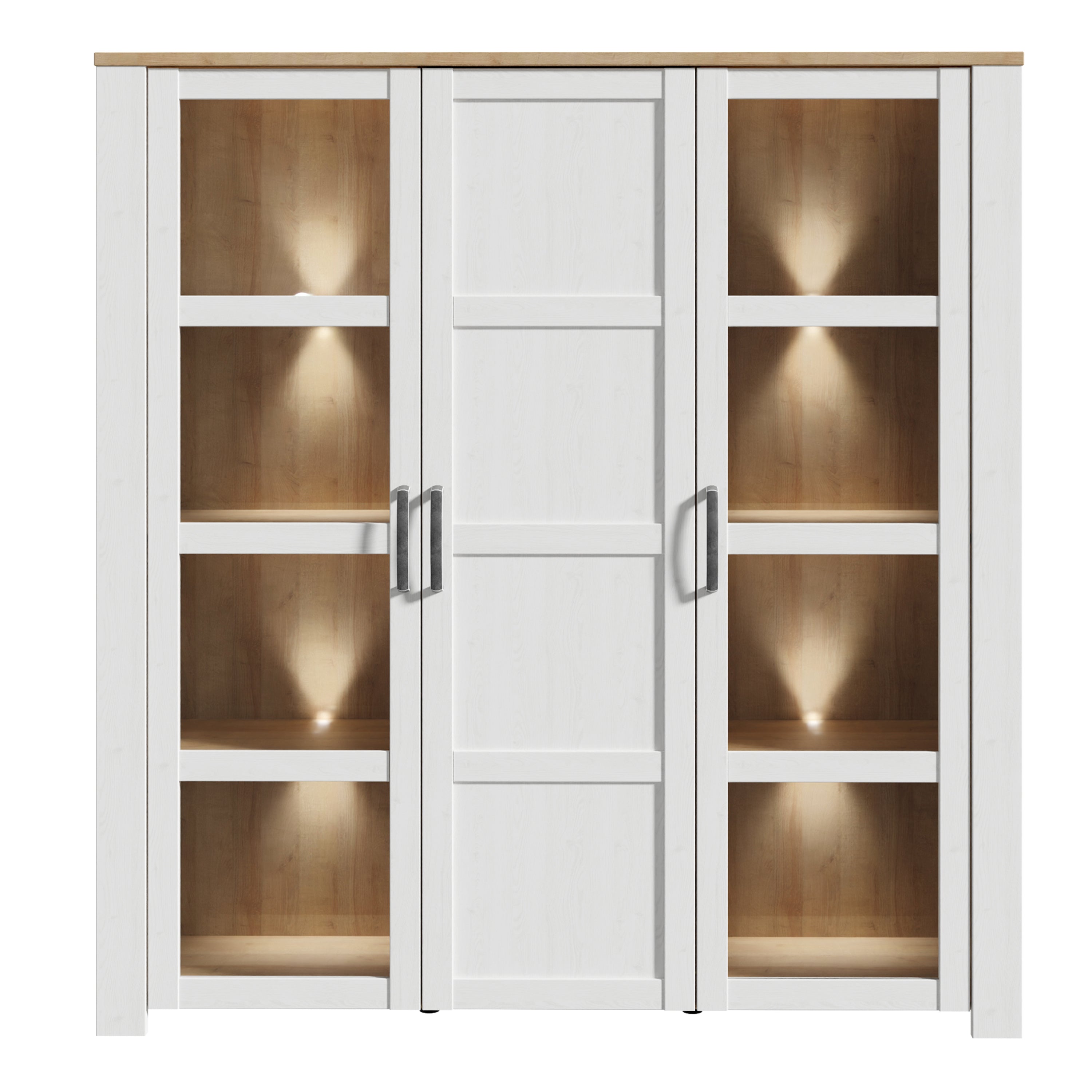 Bohol 3 Door Large Display Cabinet in Riviera Oak/White