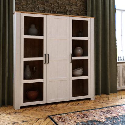 Bohol 3 Door Large Display Cabinet in Riviera Oak/White - Furniture One Shop