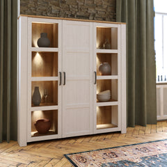 Bohol 3 Door Large Display Cabinet in Riviera Oak/White - Furniture One Shop