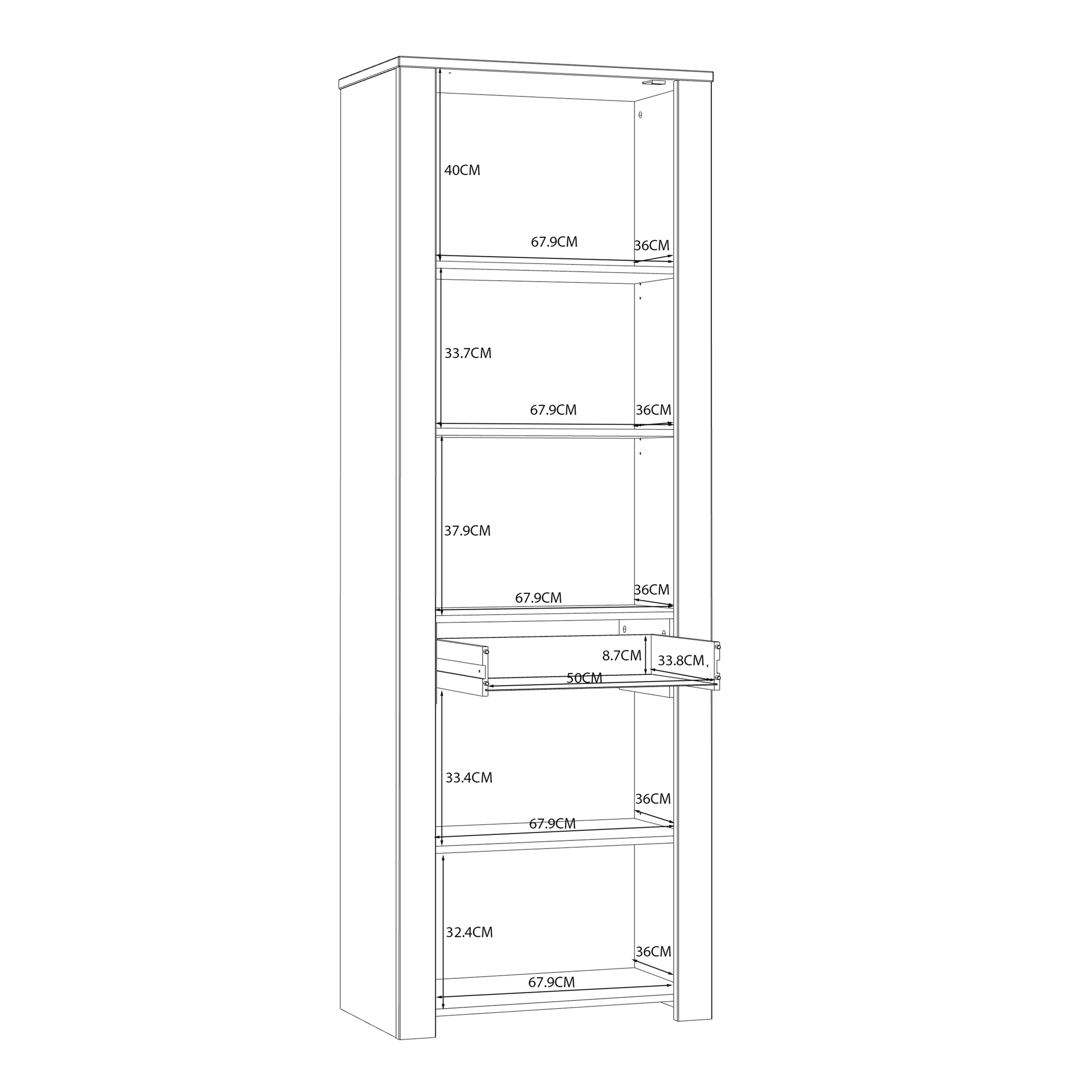 Bohol 2 Door 1 Drawer Narrow Display Cabinet in Riviera Oak/Navy