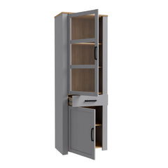 Bohol 2 Door 1 Drawer Narrow Display Cabinet in Riviera Oak/Grey Oak - Furniture One Shop