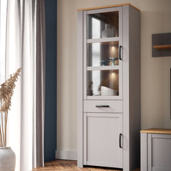 Bohol 2 Door 1 Drawer Narrow Display Cabinet in Riviera Oak/Grey Oak - Furniture One Shop