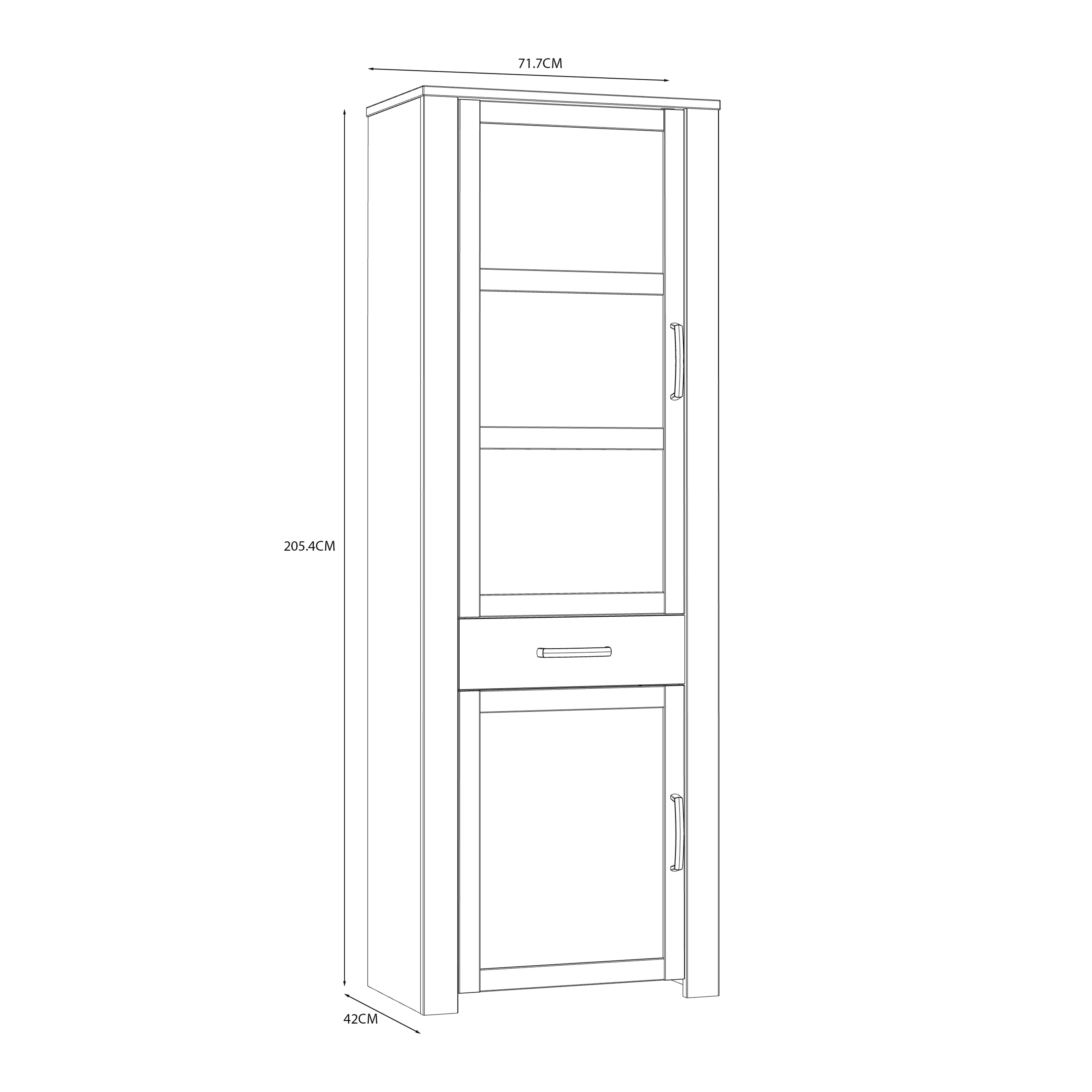 Bohol 2 Door 1 Drawer Narrow Display Cabinet in Riviera Oak/White