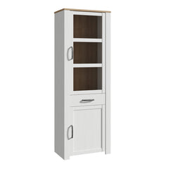 Bohol 2 Door 1 Drawer Narrow Display Cabinet in Riviera Oak/White - Furniture One Shop