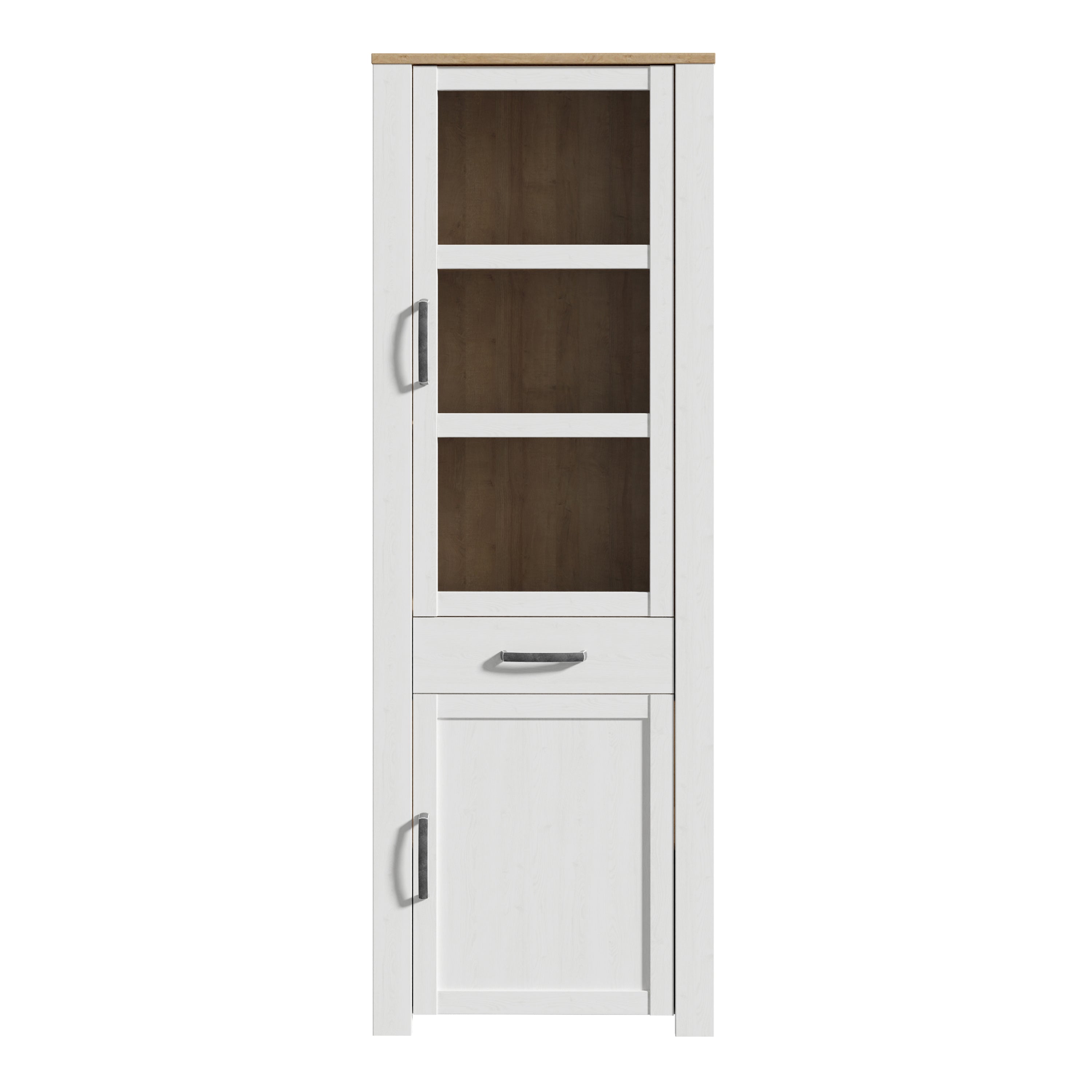 Bohol 2 Door 1 Drawer Narrow Display Cabinet in Riviera Oak/White