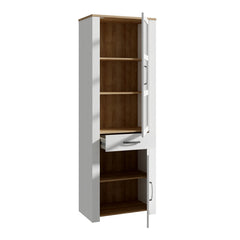 Bohol 2 Door 1 Drawer Narrow Display Cabinet in Riviera Oak/White - Furniture One Shop