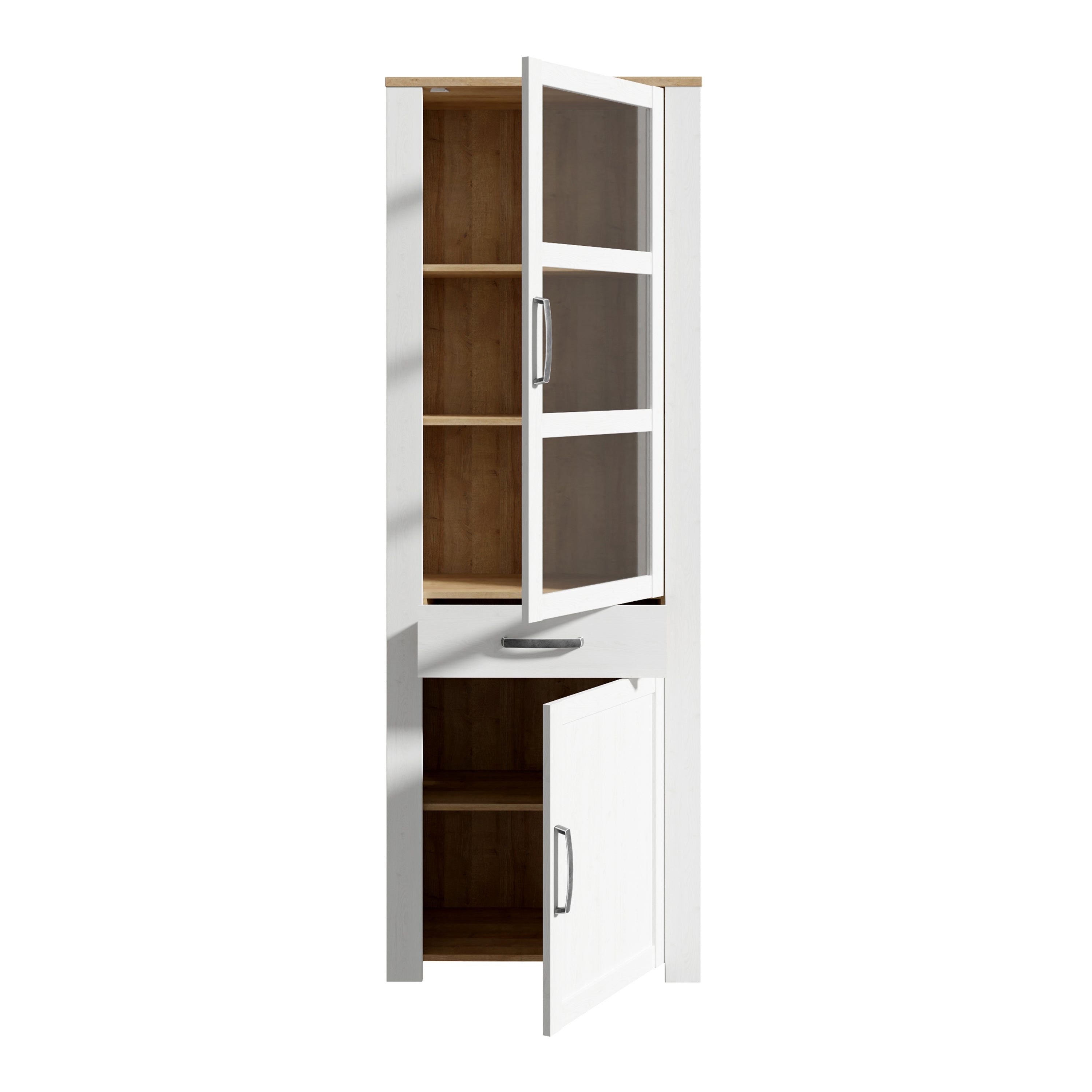 Bohol 2 Door 1 Drawer Narrow Display Cabinet in Riviera Oak/White