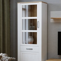 Bohol 2 Door 1 Drawer Narrow Display Cabinet in Riviera Oak/White - Furniture One Shop
