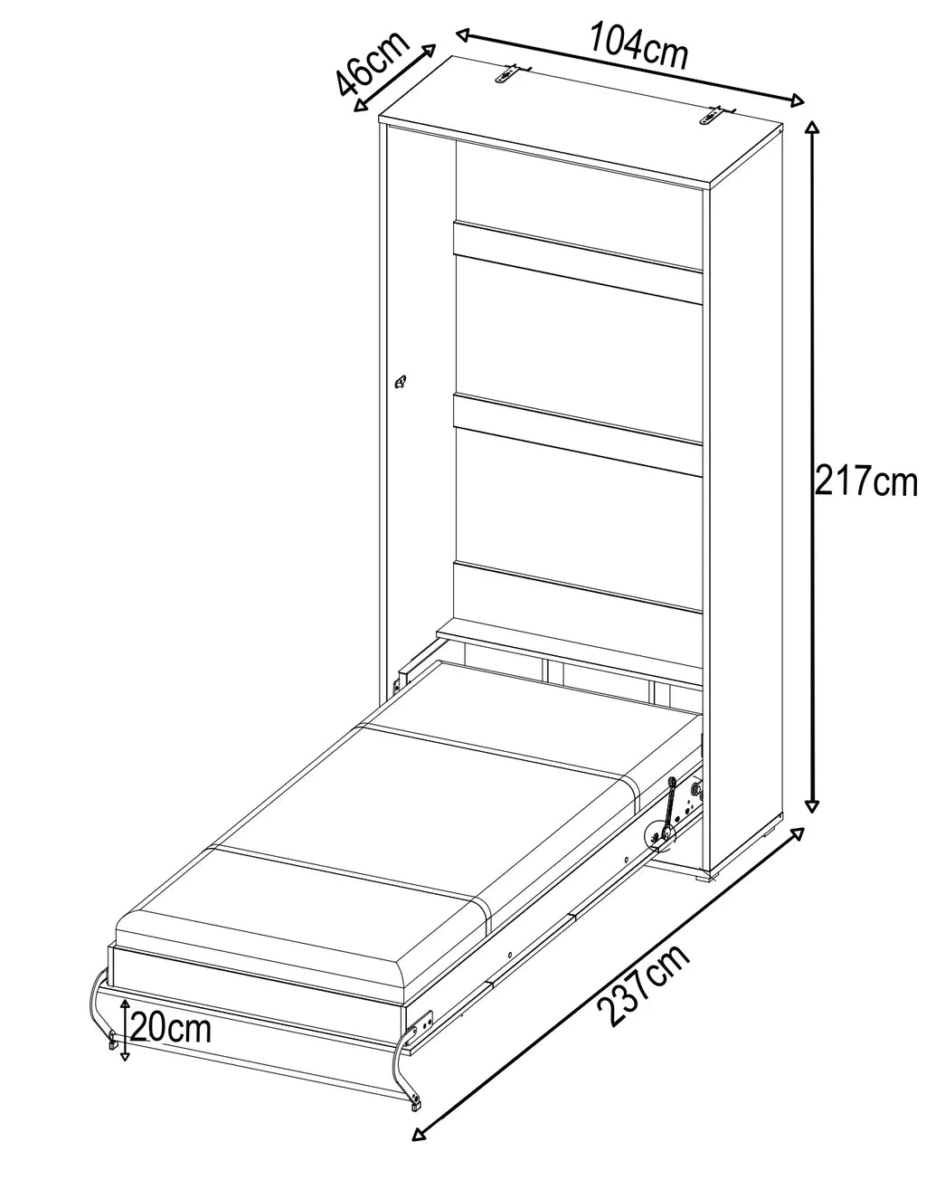 CP-03 Vertical Wooden Wall Single Bed in Matt Grey 90cm