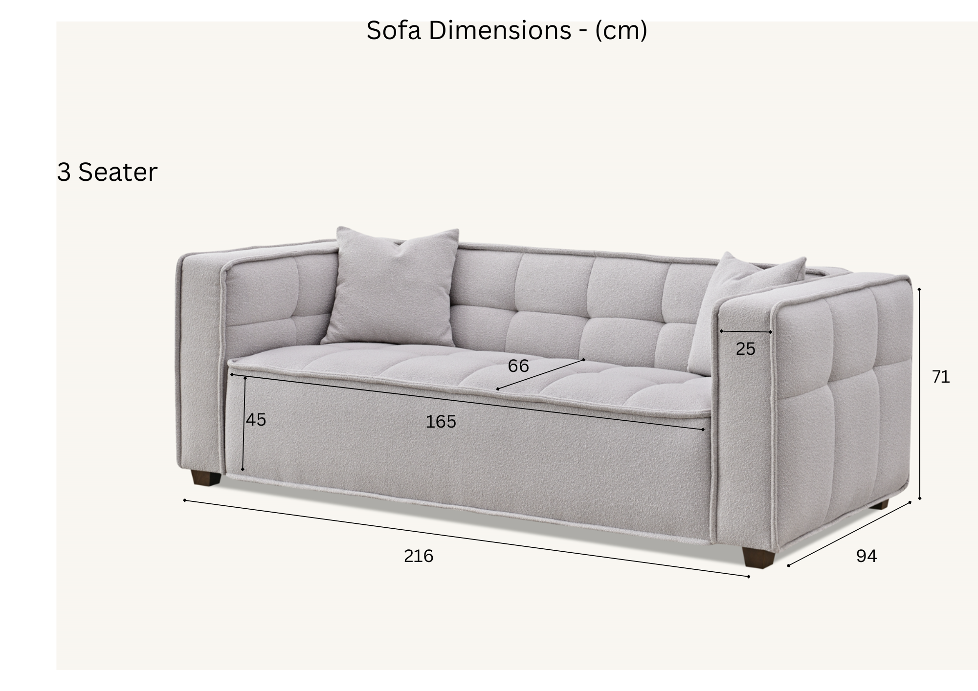 Aluxo Murray 3 Seater Sofa in Putty Boucle Fabric