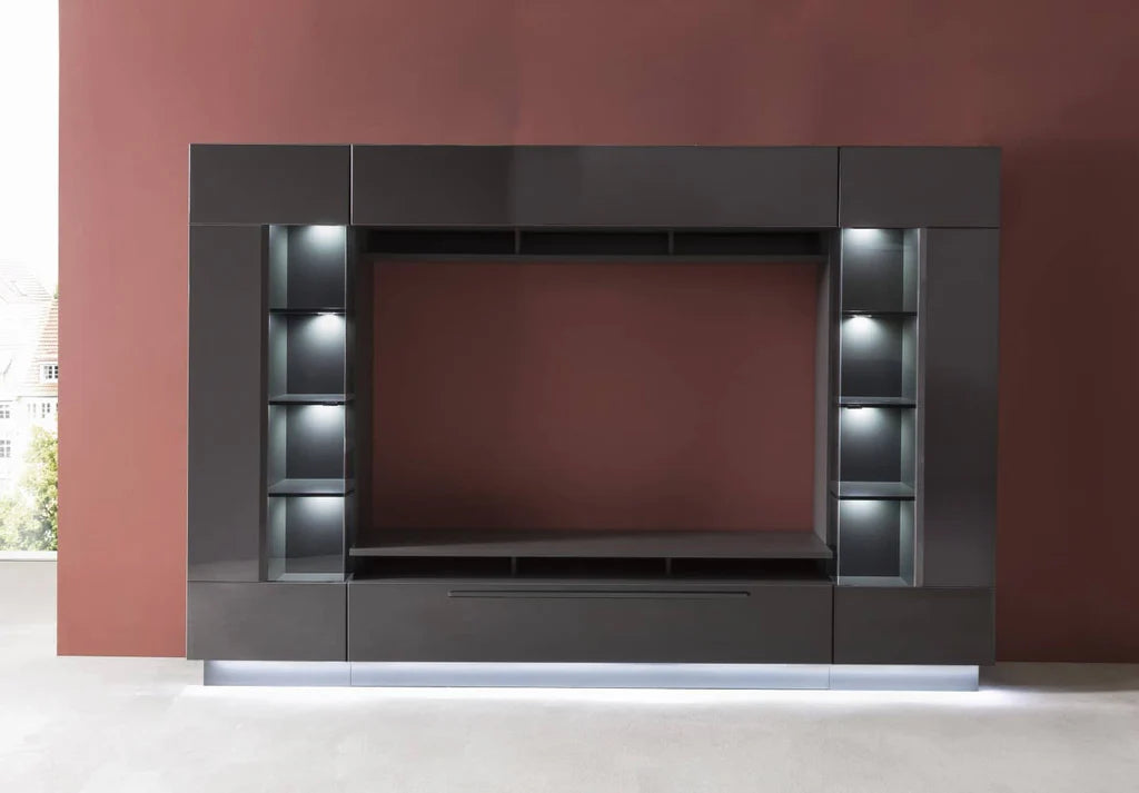 Denira Wooden Wall Entertainment Unit in Graphite Grey