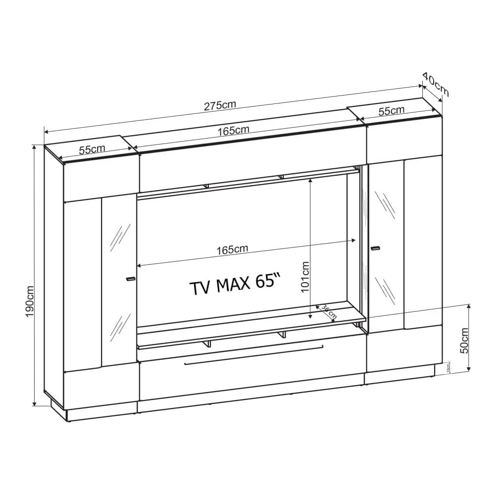 Denira Wooden Wall Entertainment Unit in Graphite Grey