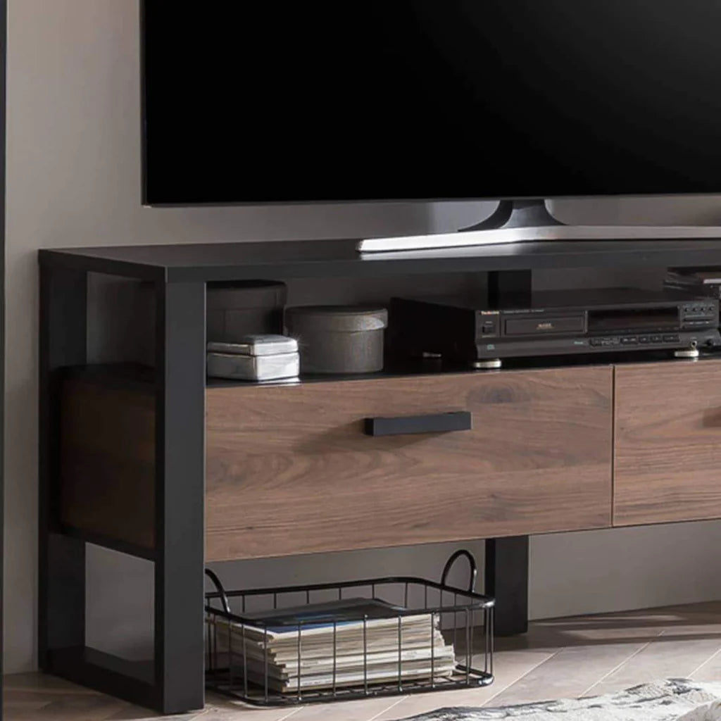 Nordi Wooden TV Cabinet in Okapi Walnut and Black Matt - 151cm